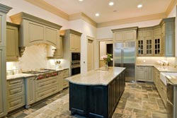 Granite kitchen green cabinets - VT Quality Granite and Cabinetry
